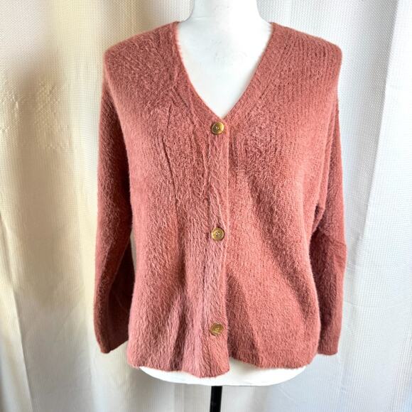 The Commons Cozy Soft Fuzzy Womens Large Rust Button Up Cardigan Sweater in EUC - Picture 1 of 10